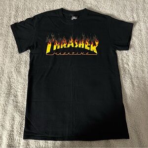 Thrasher Black Tee with Flame Logo